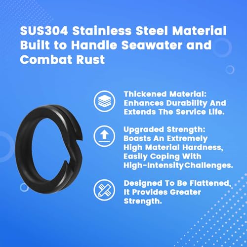 100-Pack Black Split Rings for Fishing Lures, Saltwater & Freshwater Tackle Speed Clips, Split Ring Tippet Rings Oval/Wire Rings & Fly Fishing Gear