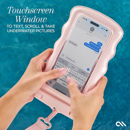 Case-Mate Wavy IP68 Waterproof Large Phone Pouch - Ballet Pink Twinkle | Hidden Pocket for Card/Cash - Floating Phone Case w/Crossbody Lanyard - Fits All Phones - Beach Cruise Ship Travel Essentials - color: Wavy Ballet Pink Twinkle