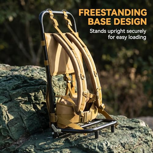 Foldable Aluminum Hunting Pack Frame, Lightweight External Frame Hiking Backpacks, Alice Pack, Hunting Backpack Frame for Travel, Outdoor, Khaki - color: Khaki