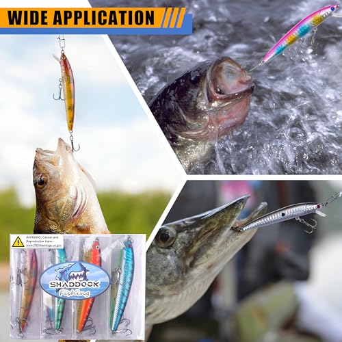 Fishing Suspending Jerkbait Kit, 8pcs Floating Minnow Hard Lures Bass Trout Walleye Catfish Baits Swimbaits for Saltwater Freshwater