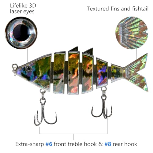 BASSDASH Bone Swimbait Multi Jointed Hard Fishing Lure for Bass Trout Bluegill Pike with Angled Cut Segments - color: Baby Bass