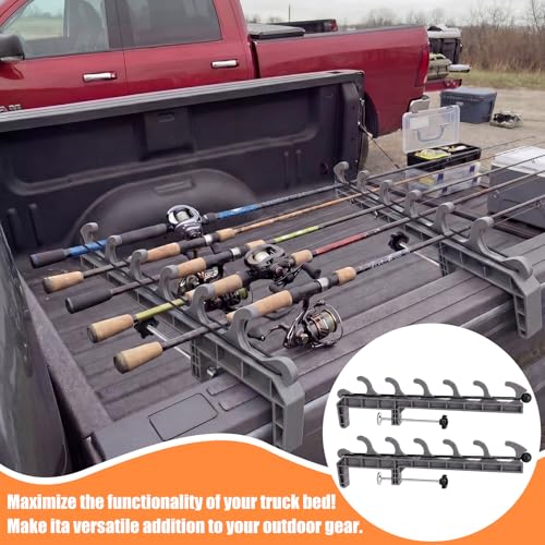 2 Sets Truck Bed Fishing Rod Holder, Fishing Pole Rack for Truck Holds 4 Rods, Fits 2.36" Thick Rails, Easy Install Kayak & Fly Rod Storage Stand - color: Grey, style: 6 Holes
