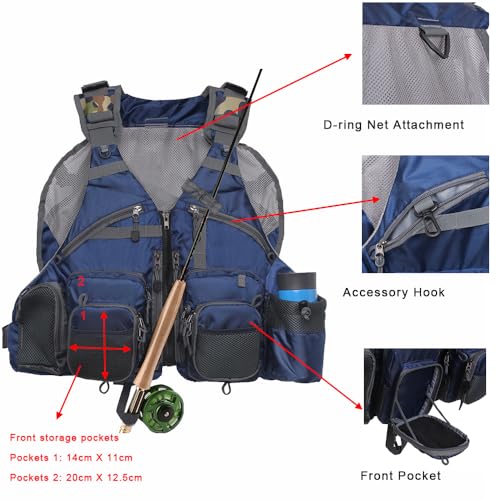 Kylebooker Fly Fishing Vest Pack Adjustable for Men and Women - color: Blue