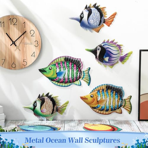 Tandefio 8 Pcs Metal Wall Decor Wall Art Hanging Decorations Outdoor Indoor Sculptures for Garden Fence Pool Home Porch(Fish) - style: Fish