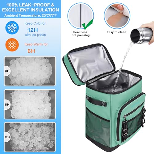 Hulongo Large Waterproof Insulated Cooler Backpack for Men & Women, Leak Proof Cooler Backpack for Camping, Beach, Fishing, Picnic, Travel, Outdoor, 30L, 48Cans - color: Light Green