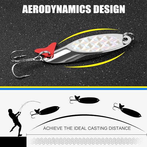 Fishing Spoons Lures, 8pcs Metal Casting Jigging Spoons Silver Trolling Pike Spoon Trout Lures with Treble Hooks for Bass Trout Salmon Pike Walleye Fishing - size: 1 oz_8pcs