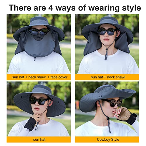 Women Wide Brim Face Mask Sun Hat Detachable Neck Face Flap Ponytail UV Protection Visor Hat Garden Fishing Hiking - color: Hyp008-mise