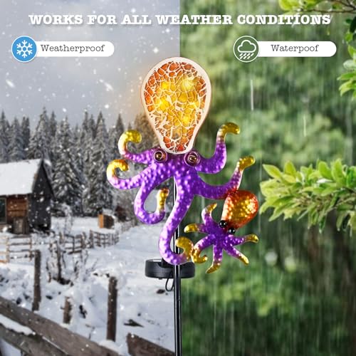 Yiosax-Solar Outdoor Lights Decorative-Yard Outdoor Decorative - Garden Stakes Octopus Decorative Waterproof 7 LED Light Decor Ocean Beach Theme for Lawn Path Yard Decoration Gift Idea - style: Octopus