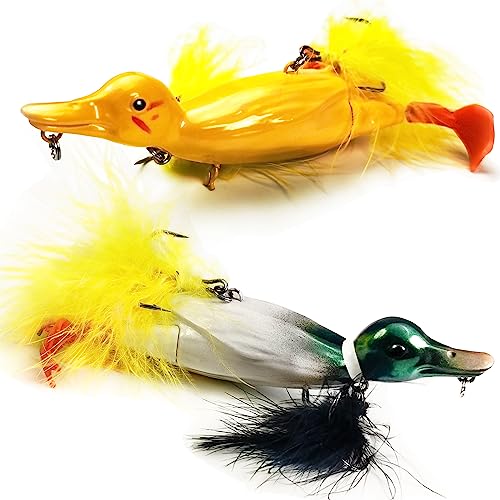 Topwater Duck Fishing Lures, Realistic Baby Duckling Baits Floating Artificial Hard Swimbaits for Bass Pike Musky Catfish Freshwater Saltwater Fishing - color: 2 Pcs-Yellow, Green