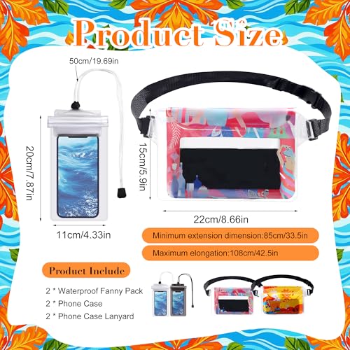 4 Pack Waterproof Fanny Pack with Waist Strap Waterproof Phone Pouch Dry Bag for Kayaking Pool Swimming Boating Beach Fishing Travel Diving Surfing (Hawaii, 2 Fanny Pack + 2 Pouch Bag) - color: A-Hawaii