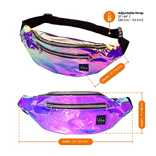 Vibe Festival Gear Rave Fanny Pack for Women Men – Festival, 4 Pockets, Adjustable Strap, Cute Waist Bag, Crossbody Belt Bag, Hiking, Running, Cycling - color: Purple Iridescenct, size: Fits Most