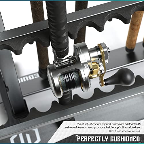 Savior Equipment Fishing Rod Rack Holder Organizer, 24-48 Slots to Hold Fresh Salt Water Spinning Rods & Reel Combo, Lightweight Aluminum Vertical Fish Pole Garage Storage Ground Display Stand - color: Gunmetal Gray, size: 36-Slots