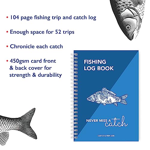 Fishing Log - Medium Size (21 x 14.8 cm/ 8.3 x 5.5 inches) - 104 pages covering 52 Fishing Trips - An Essential for all Anglers
