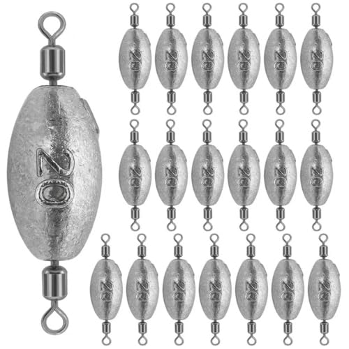 Fishing Weights Sinkers Inline Trolling Fishing Sinkers Egg sinkers with Inner Swivels Oval Drop Lead Fishing Weights for Saltwater Freshwater Fishing - size: 3/4oz-20pcs