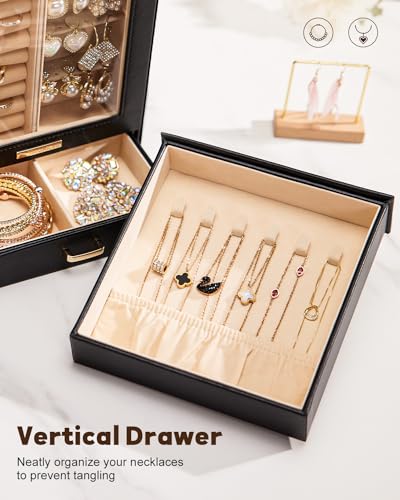 Homde Jewelry Organizer Box for Women Girls Necklaces Rings Earrings Bracelets Storage Case (Black + Gold) - color: Black + Gold