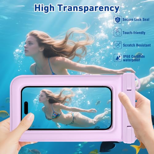 Waterproof Phone Pouch Floating, IPX68 Waterproof Phone Case for Beach Kayak Cruise Essentials, Dry Bag for iPhone 17 16 15 Pro Max Samsung S26 S25 S24, Up to 7", Purple Letter - color: Purple Letter