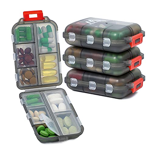 4PS Travel Pill Organizer with 164 Slice Labels，10 Compartments Travel Pill Box Portable Folding Small Pill Case Daily Pill Container Used for Carry Storage Medicine Organizer By M MUchengbao (Grey) - color: Grey