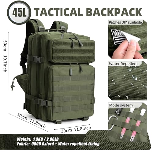 LUPU TACTICAL Backpack for Men and Women 45L ，Army Green