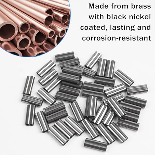 100pcs Fishing Crimp Sleeves Double Barrel Crimp Sleeves Brass Copper Crimping Sleeve Tubes Fishing Line Connector Fishing Wire Leader Rigging Tackle - size: Inner Dia 1.0mm