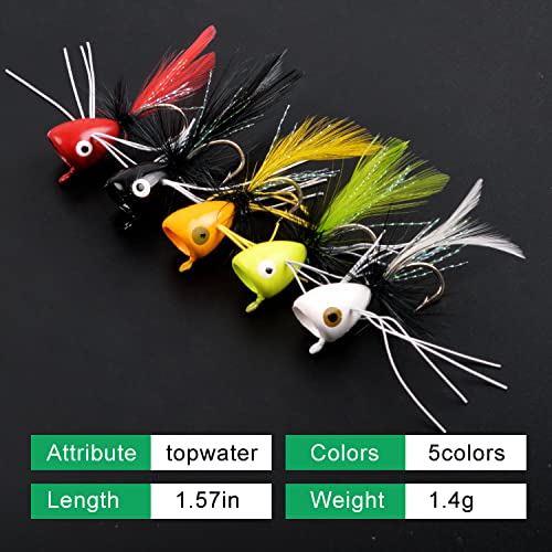 Fly Fishing Popper Lures Kit,Bass Poppers Flies Dry Fly Fishing Flies Panfish Bluegill Popper Bait Bug with Hooks for Freshwater - color: Orange-10pcs