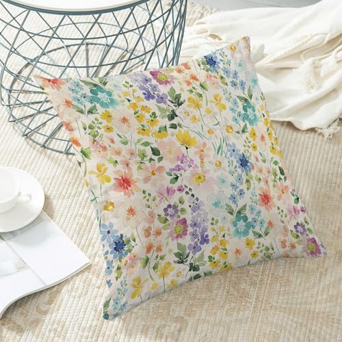 Spring Pillow Covers 16 x 16 Set of 2, Spring Watercolor Flowers Throw Pillows Farmhouse Colorful Floral Decorative Cushion Case Decorations for Home Couch Sofa Outdoor - color: Floral-d, size: 16" x 16" (Pack of 1)
