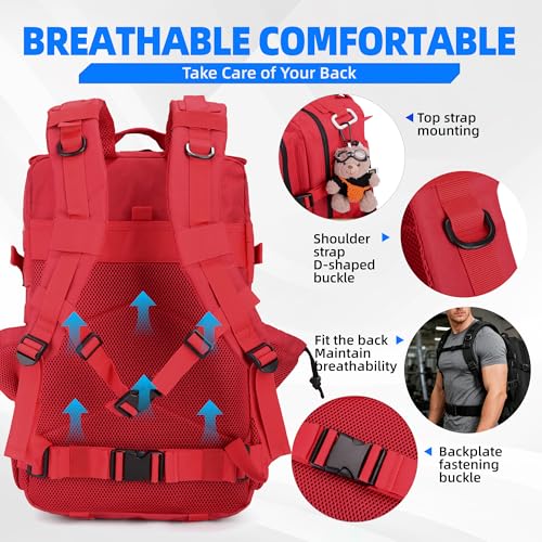 gracedon Tactical Backpack for Men 3 Day Rucksacks for Trekking Camping (red) - color: Red