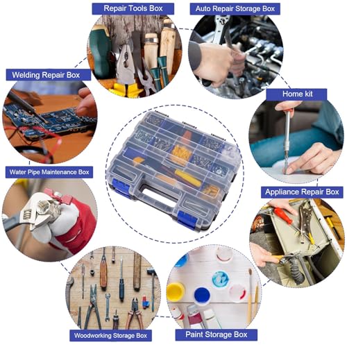 AIDY-PRO Hardware Organizer Box 34 Compartments Small Parts Organizer with Removable Dividers Durable Plastic Double Side Tools Box Screw Organizers For Nuts, Bolts, Screws, Nails 2Pack - color: Blue, size: 2 PACK