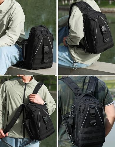 Tactical 10L MOLLE Bag for Fishing Trekking Survival Camping Fitness | Multiple independent pockets, tackle box slots,High-strength nylon,Multiple independent pockets, tackle box slots - color: Black