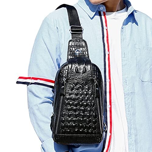 Hebetag Crocodile Genuine Leather Sling Bag Backpack for Men Travel Outdoor Hunting Hiking Camping Crossbody Shoulder Chest Pack Daypack Black - color: #11black
