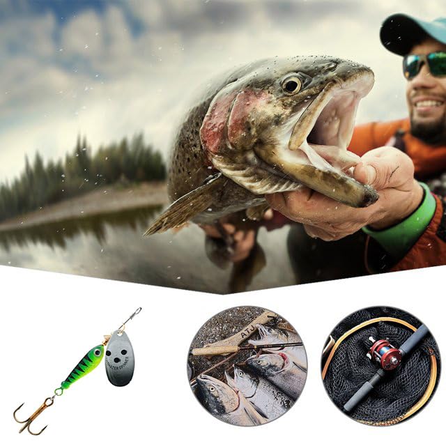 4Pcs Fishing Lure Spinner Baits, Spinner Bait Bionic Hard Baits,Metal Rotating Sequin Fishing baits for Bass, Trout, Walleye, Northern Pike and Salmon