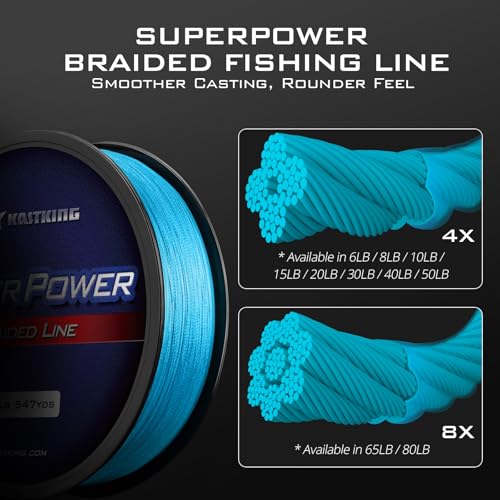 KastKing SuperPower Braided Fishing Line - Abrasion Resistant Braided Lines – Incredible Superline – Zero Stretch – Smaller Diameter – A Must-Have! - color: X4-New-Sky Blue, size: 12LB(300 Yds)