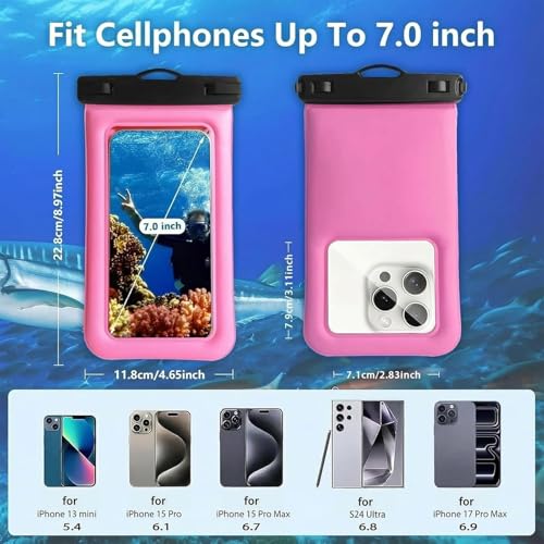 Floatable Waterproof Phone Pouch/Case with Crossbody Lanyard for iPhone 17 Series 16 Pro Max/15 Pro/14/13/12, IP68 Cellphone Dry Bag Beach Cruise Ship Essentials, 1 Pack-Pink-7″ - color: B2-Pink