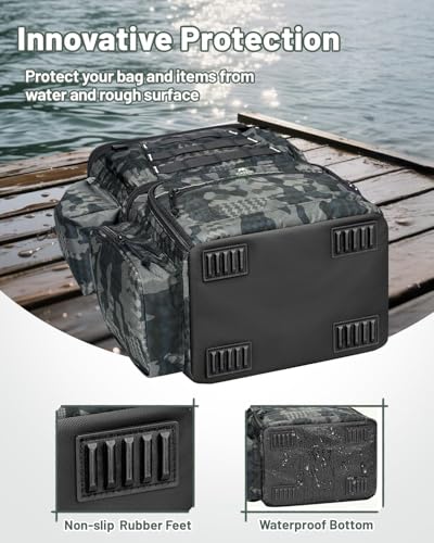 MATEIN Fishing Backpack with 4 Tackle Boxes, Fishing Bag with Rod Holder & Safety Compass & Cooler, Gifts for Fishermen - color: Camouflage