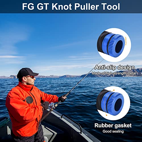 Pilipapa Fishing Knot Puller Tool, FG Knot Tying Tool with Aluminum Alloy Body, Fishing Line Spooling Drag Device for Saltwater Freshwater Fishing (Blue, 4.5 Inch)