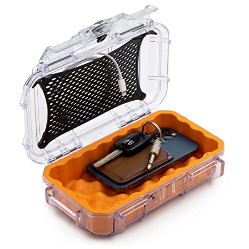 Evergreen 56 Clear Waterproof Dry Box Protective Case Colored Rubber Insert - Travel Safe/MilSpec/USA Made - Tackle Organization of Cameras, Phones, Camping, Fishing, Travel, Water Sports (Orange) - color: Orange