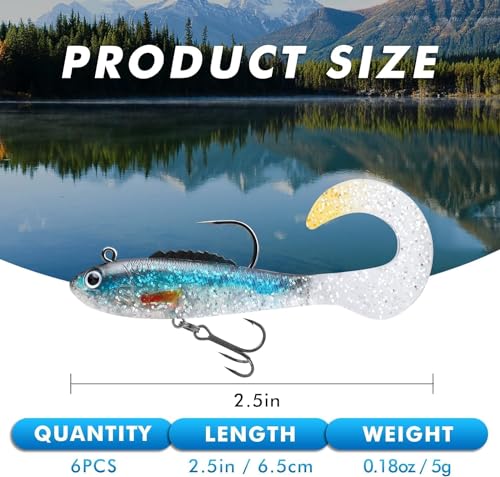 GOTOUR Pre-Rigged Soft Fishing Lures with Weedless Hook, Lifelike Paddle Tail Swimbaits for Bass Fishing, Freshwater & Saltwater Fishing Bait, Fishing Tackle for Bass, Pike, Trout, and Walleye - color: B1-2.5"-0.18oz
