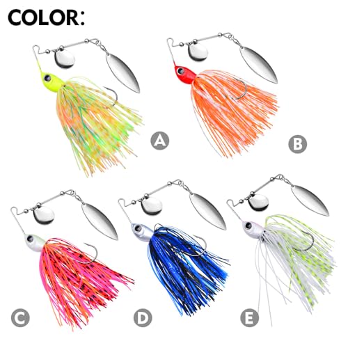 Spinnerbait Fishing Lure, Hard Metal Jig Spinner Baits Kits Swimbait for Bass Trout Pike Salmon Walleye Freshwater Saltwater 5pcs/Pack - color: Spinnerbait 5pcs/set 2, size: 3/8oz