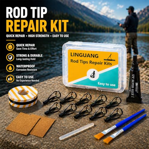 Fishing Rod Tip Repair Kits for Surf Casting Pole，Complete Supplies inchulde Uv Light and Gule, Stainless Steel Replacement Top Eyelets，Wrapping Thread - color: UV BMGT-B