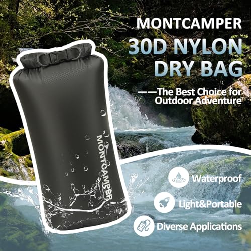 Waterproof Dry Bag 10L – 30D Nylon Roll Top Dry Sack with PU Coating, Lightweight Water-Resistant Storage for Kayaking, Camping, Hiking, Fishing & Beach (Black) - color: Black, size: 10L