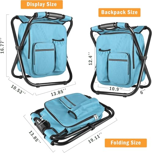 Kikerike Backpack Stool Cooler Chair Heavy Duty 300 LBS Max Load Portable Lightweight Folding Fishing Cooler for Camping Hunting Fishing - Sky Blue - color: Sky Blue