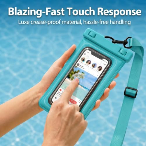 Floatable Waterproof Phone Pouch Case for iPhone 17 16 Pro Max/15/14, IP68 Travel Cellphone Dry Bag Beach Cruise Ship Essentials Bags with Crossbody Lanyard, Teal Green - 7″ - color: Teal Green