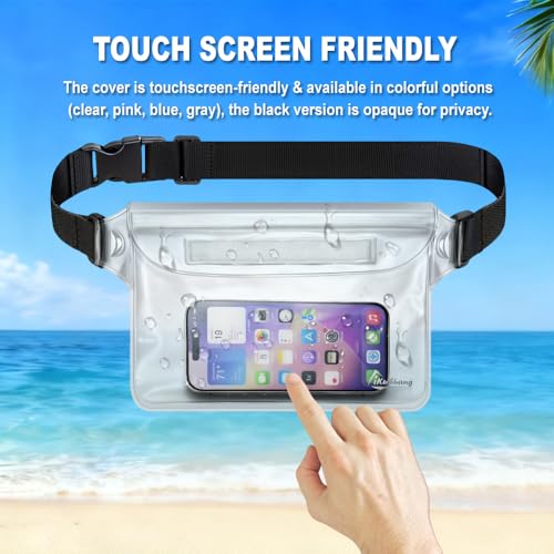 Waterproof Fanny Pack, Dry Bag Phone Pouch for Beach Swimming Kayaking | Floating dry bag keeps wallet & purse safe. Triple zip-lock seals water. Touchscreen works wet. Cruise, fishing & travel - color: Clear+Clear