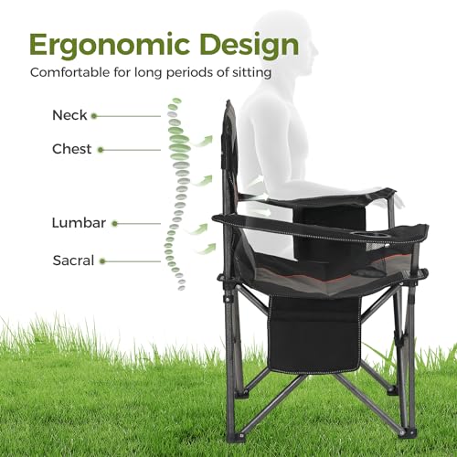 ALPHA CAMP Oversized Camping Chairs 500 LBS Capacity Fully Padded Heavy Duty Lawn Chair for Heavy People, Portable Outdoor Chair with Cooler Bag & Cup Holder for Camping, Fishing, Beach,2PC - color: Black