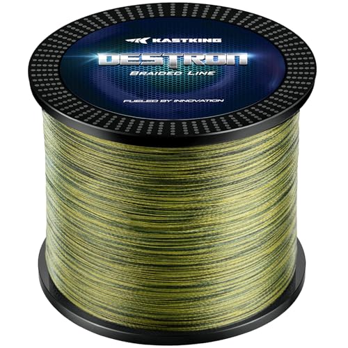 KastKing Destron Braided Fishing Line, Highly Abrasion Resistant, Improved Knot Strength, Ultra-Thin Diameter Superline, Zero Stretch & Memory, CFT “Color Fast Technology”, 75% Thinner Than Mono - color: X4-Green Algae, size: 300 Yds-40 LB