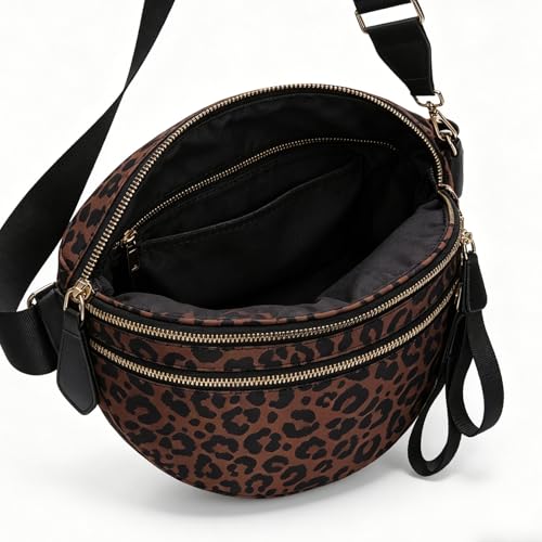Checkered Crossbody Bum Bags for Women Nylon Checkered Purse Checkerboard Fanny Pack - color: E01-Leopard Khaki