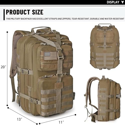 REEBOW GEAR Military Tactical Backpack for Men Large Army 3 Day Assault Pack Molle Hiking Daypack Bag (Brown-Tan) - color: Brown-tan