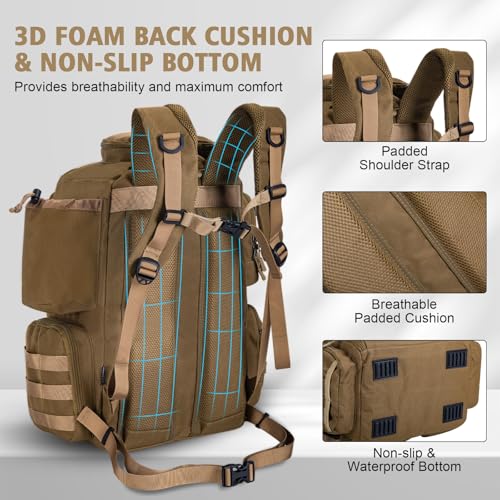 Goture Fishing Backpack with 4 Tackle Boxes,900D Water-Resistant Tackle Backpack with Rod Holders,45L Large Fishing Bag Storage Gear Tackle Bag with Rain Cover,Bottle Holder for Travel Camping Hiking - color: A1:khaki With 4 Tackle Boxes