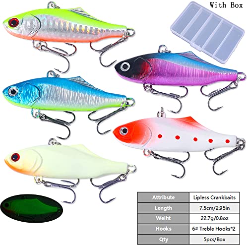 Lipless Crankbait, Rattle Trap Fishing Lures for Freshwater Saltwater, Lipless Crankbaits for Bass Fishing Lure Set for Bass Trout Walleye Redfish Pike, 5pcs with Box - color: D:2.95in/0.8oz/5pcs
