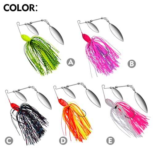 Spinnerbait Fishing Lure, Hard Metal Jig Spinner Baits Kits Swimbait for Bass Trout Pike Salmon Walleye Freshwater Saltwater 5pcs/Pack - color: Spinnerbait 5pcs/set 3, size: 3/8oz