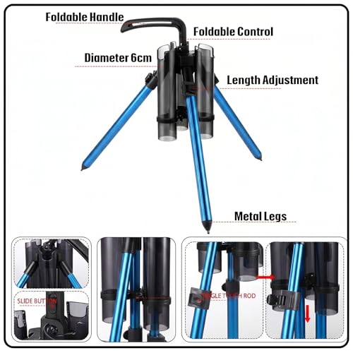 Gisafai Fishing Rod Carrier Surf Fishing Holder Foldable Pole Holder Stand 3 Rod Portable Vertical Beach Pole Storage Freestanding Rack for Fisherman Garage Home Outdoor - color: Blue